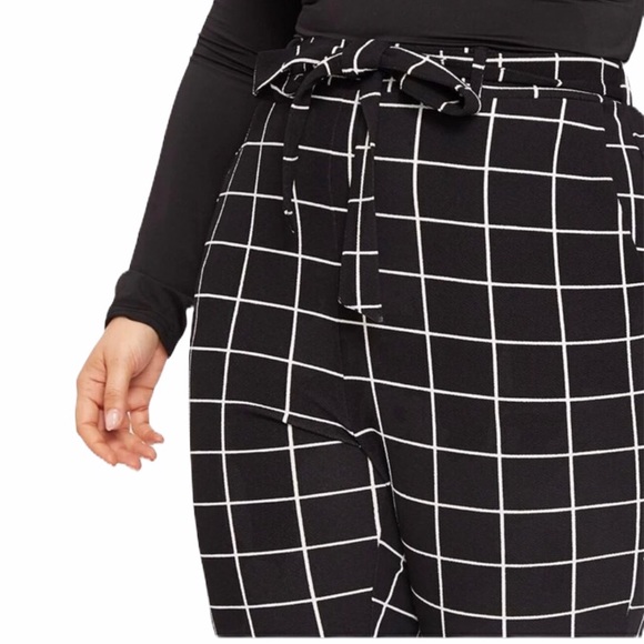 PLUS plaid belted grid skinny tailored pants black - Picture 2 of 5